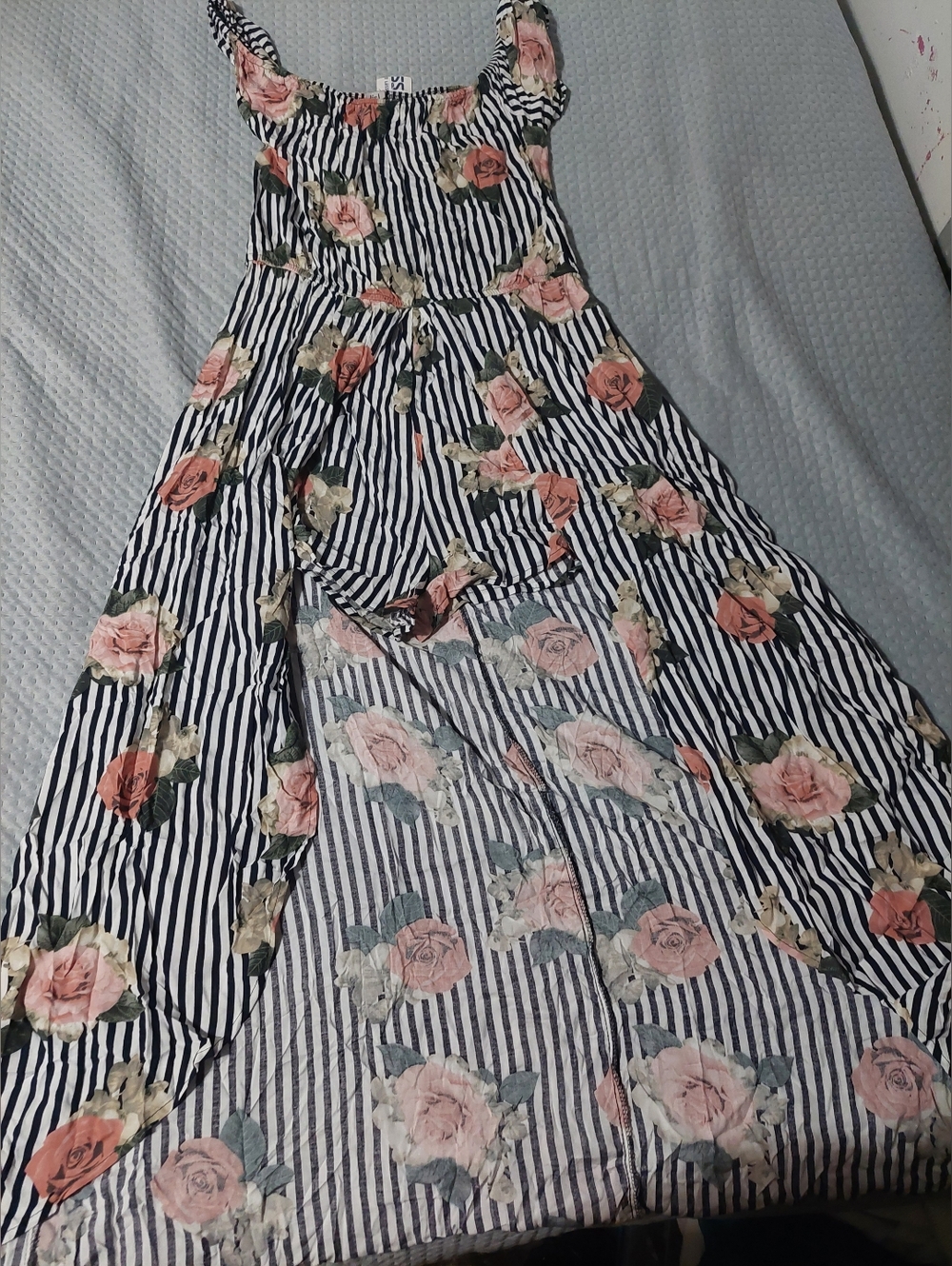 J For Justify Striped Floral Maxi Skirt by just for u - Navy & Pink